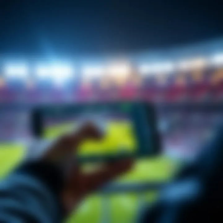 A person using a smartphone to place a bet on 1xBet with a football match displayed on the screen