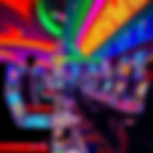 A vibrant casino scene featuring poker and slot machines on the 1xbet platform showing players engaged in games.