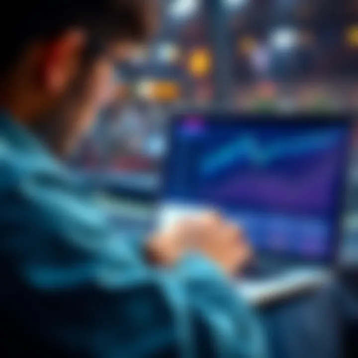A person analyzing a betting strategy on a laptop, with charts and graphs visible on the screen, showing potential outcomes in a betting scenario.