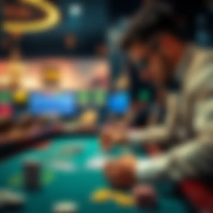 A player at a casino table placing bets using a 6-hand betting pattern strategy, focused on the game with cards and chips in front of them.