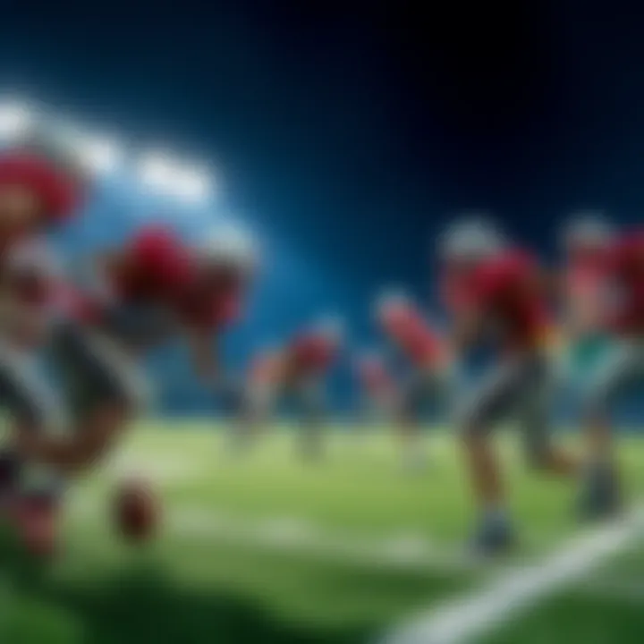 Players compete in a 6-man football challenge under the lights