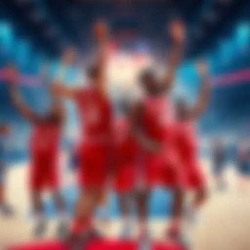 76ers players jubilantly celebrating their unexpected win on the court after a thrilling comeback against their opponents.