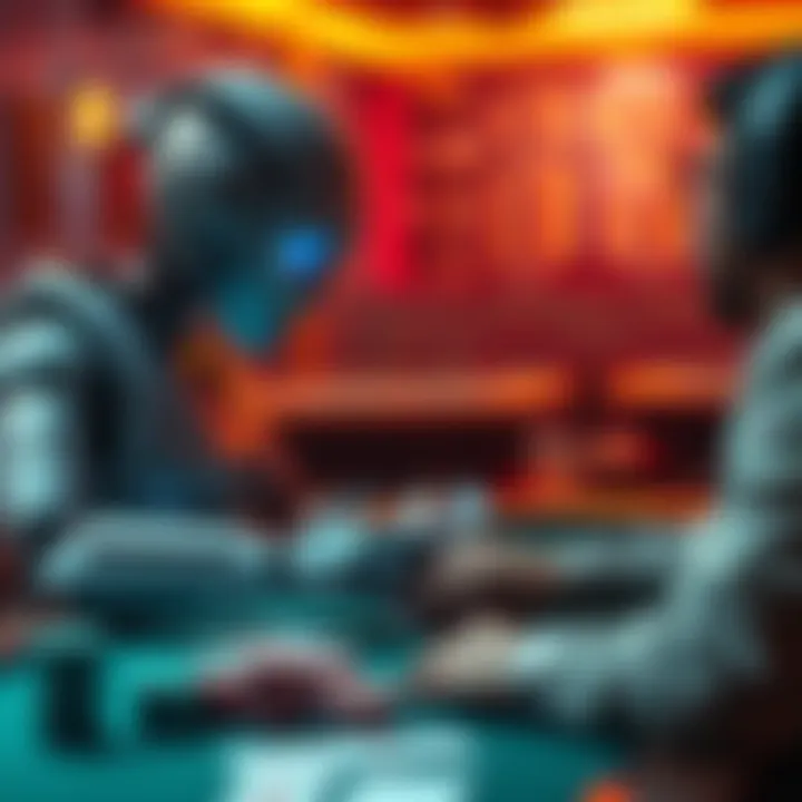 AI bot playing poker An AI bot analyzes poker cards while a player observes, showcasing strategy development.
