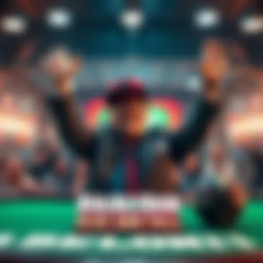 BigBetBob celebrating a win at a betting table, surrounded by sports memorabilia and excited fans