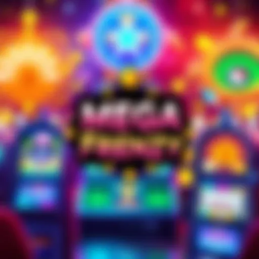 Colorful graphic showing the Mega Frenzy logo with slot machines and crypto symbols