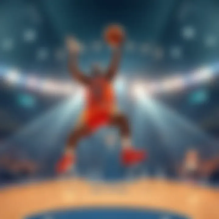 Oweh jumping in celebration after making a clutch three-pointer during a basketball game