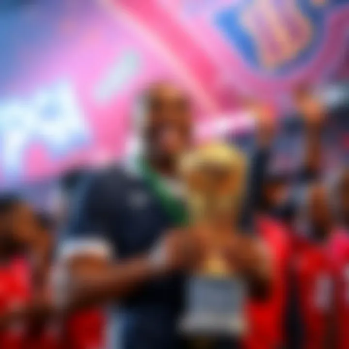 PCA holds the MVP trophy with a big smile, surrounded by teammates cheering in the background.