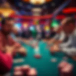 Texas players at a Pot-Limit Omaha table in a Los Angeles casino, focusing on their cards and chips.