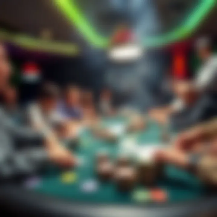 A lively Pot-Limit Omaha cash game scene with players at the table, cards in hand, and chips stacked high. Excitement fills the air as players focus on their strategies.
