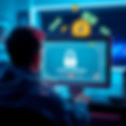 A concerned person looking at a computer screen with an account locked message and money symbols around them