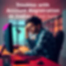 A frustrated person sitting at a computer, facing issues with account registration in India. They appear puzzled and are looking at the screen with a concerned expression.