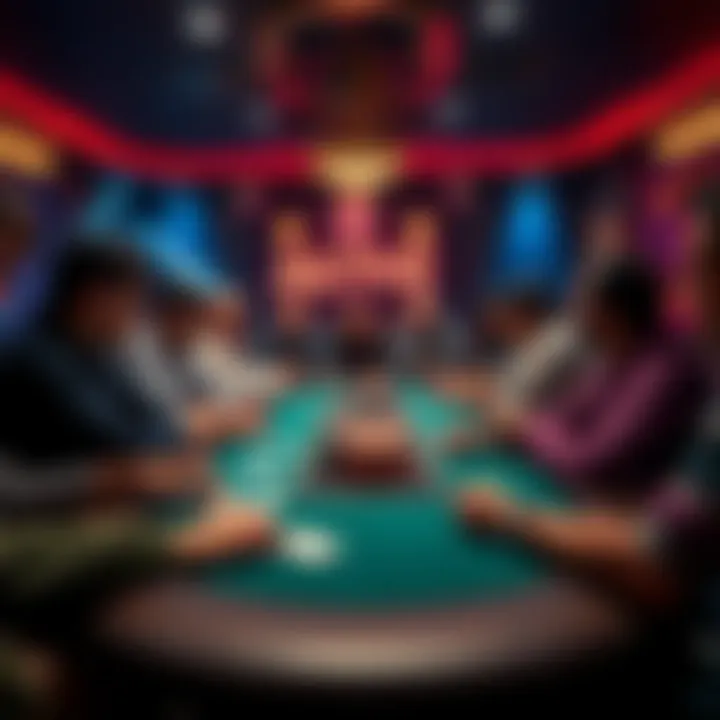 A group of players gathered around a poker table with cards and chips, ready to play in WPN poker rooms.