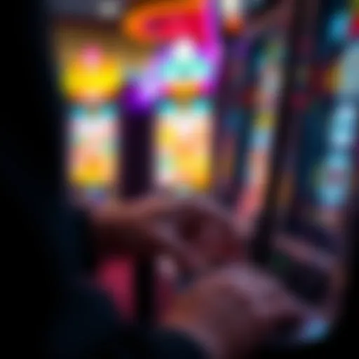 A close-up of a person placing bets at a slot machine, with coins and chips visible, illustrating the concept of betting size adjustments.