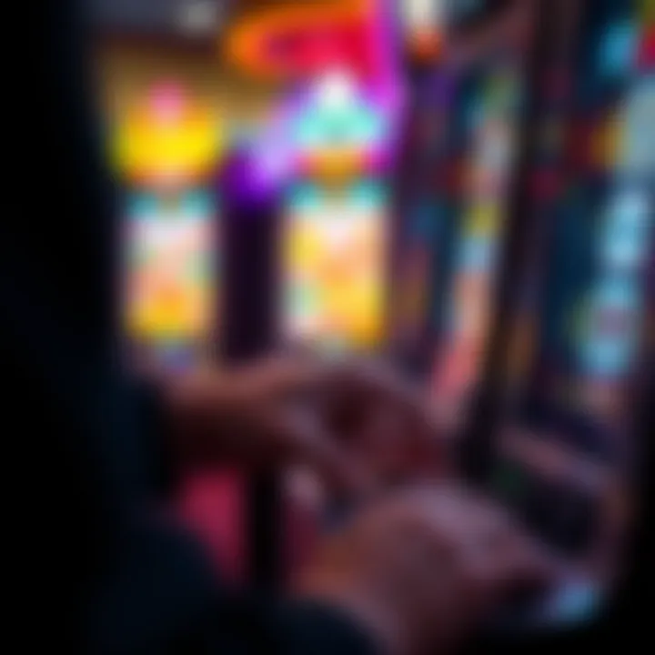 A close-up of a person placing bets at a slot machine, with coins and chips visible, illustrating the concept of betting size adjustments.