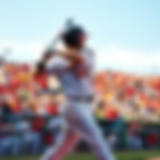 Adolis García swings a bat during a game, showcasing his hitting form, with a crowd in the background cheering him on.