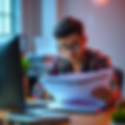 An individual sitting at a desk looking confused while examining documents related to affiliate rewards in a prohibited state