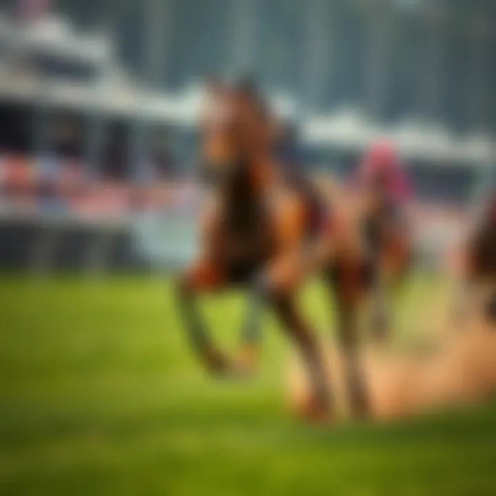 Afleet Alex running powerfully during the Preakness race, showcasing his strength and agility as he defies gravity