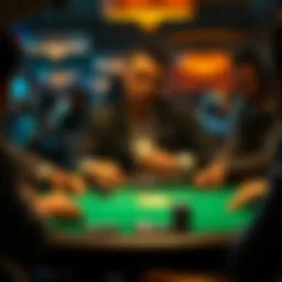 A player pushing all-in at a Pot-Limit Omaha poker game, creating tension among competitors