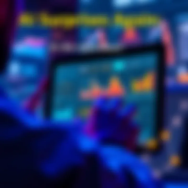 Person interacting with AI technology A person using a tablet with AI graphics on the screen, showing charts and data analysis