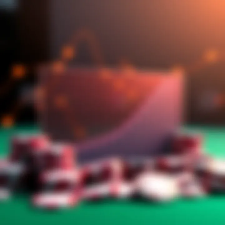 Illustration of a betting strategy simulation showing a growth chart from a small bankroll to a large sum, with poker chips around it.