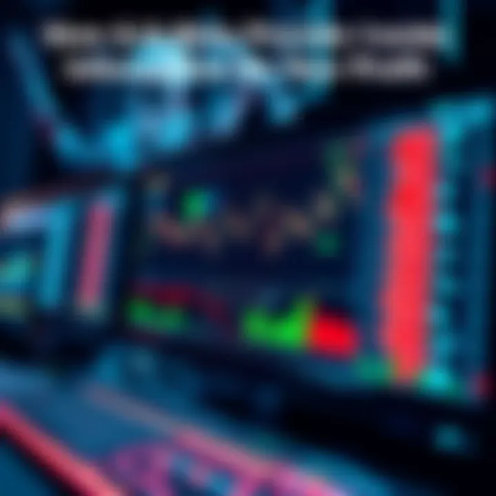 A computer screen displaying graphs and data analysis with AI bots visually represented analyzing market trends.