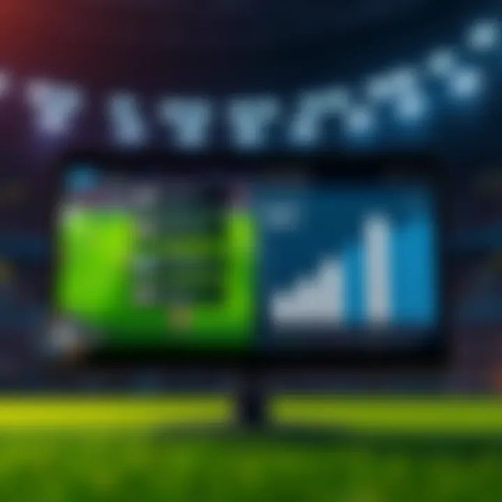 A computer screen showing a soccer match with alerts for predicted goals in real-time and a bar graph displaying accuracy percentages.