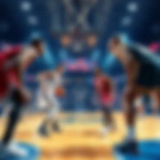 Players from Alabama and Villanova face off on the basketball court during a college game