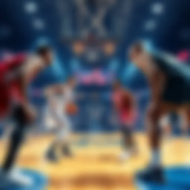 Players from Alabama and Villanova face off on the basketball court during a college game