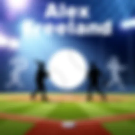 A baseball field with team logos and players' silhouettes, symbolizing the trade between Alex Freeland and Soto.