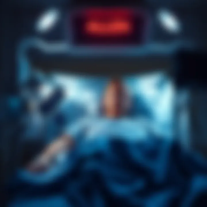 Allen lying in a hospital bed with medical equipment around him, looking concerned