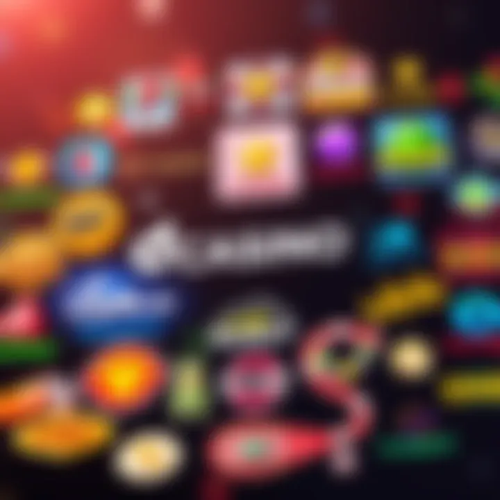 A collage of different online casino logos representing various platforms, featuring colorful graphics and gaming themes