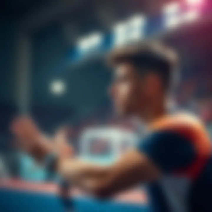 An amateur athlete stretching and getting ready for a competition, showcasing determination and focus.