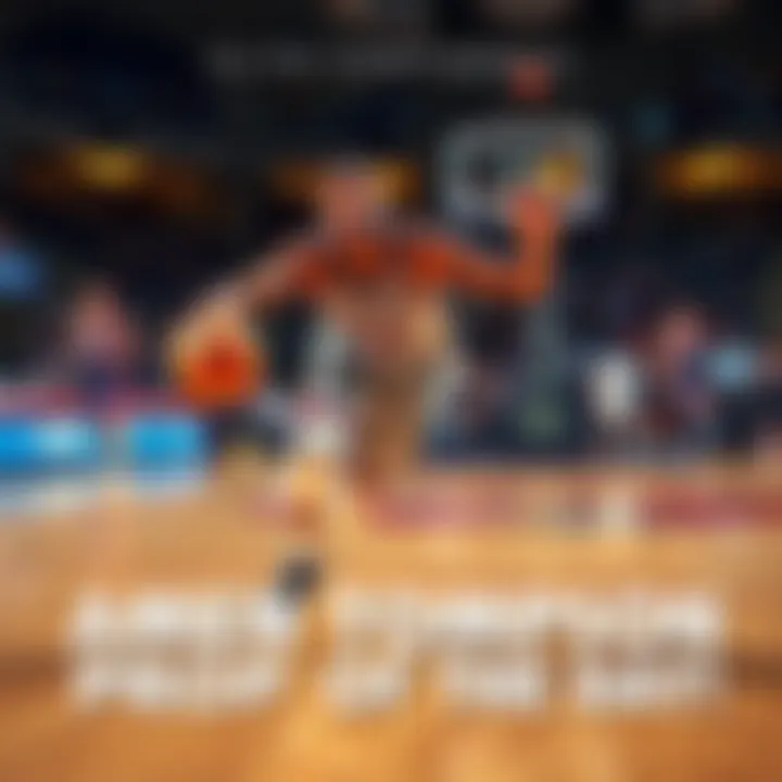 A basketball scene showing Amen Thompson in action, trying to steal the ball during a game.