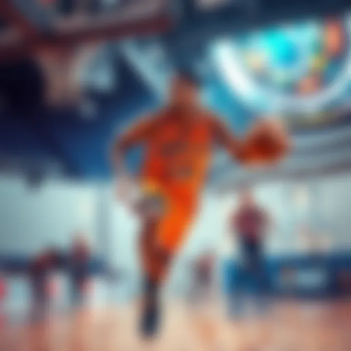 An American basketball player in action during a game in an overseas league, showcasing skills and teamwork