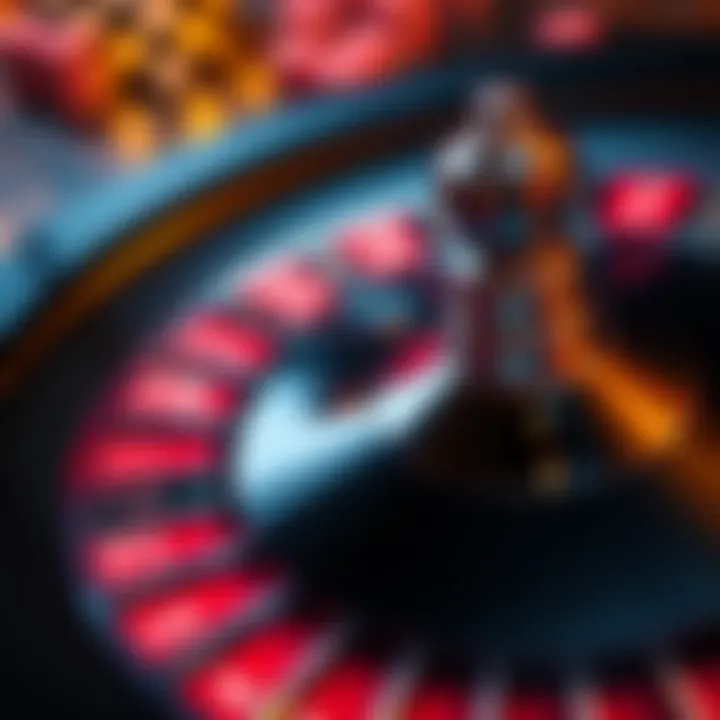 A close-up view of an American roulette wheel with red and black numbered pockets