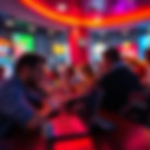 Group of people enjoying online poker on laptops in a bright setting