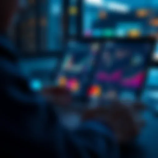 A person analyzing graphs and charts related to STAKE data trends on a laptop