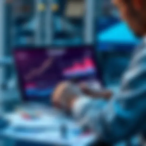 A person examining charts and graphs on a laptop to evaluate performance statistics.