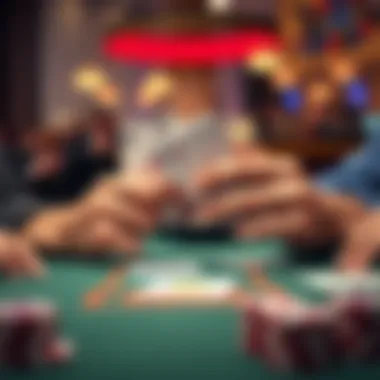 A close-up of hands holding cards over a playing table, reflecting on game decisions.