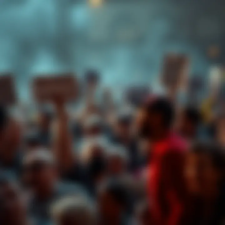 Angry Crowd Against Public Figure A large crowd of people expressing anger and frustration towards a public figure, holding signs and shouting slogans. Some individuals show intense emotions, while others appear to be in discussion.