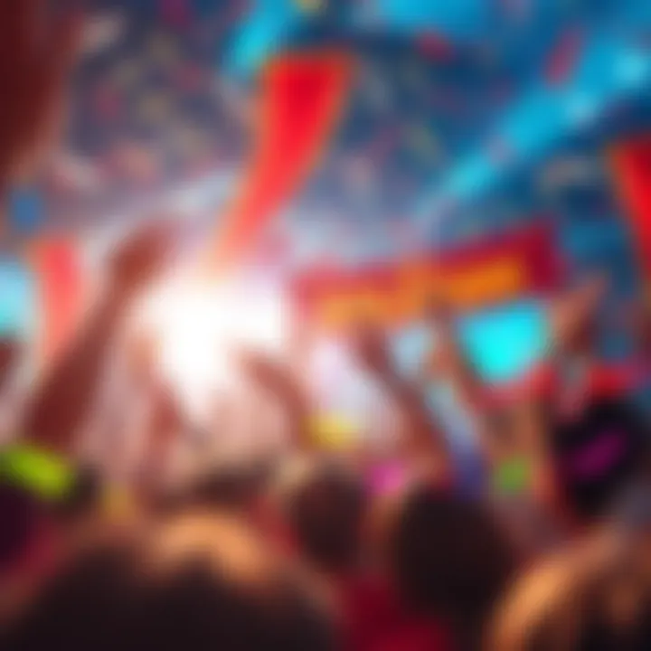 Announcement Celebration A group of excited fans celebrating a new announcement with banners and confetti