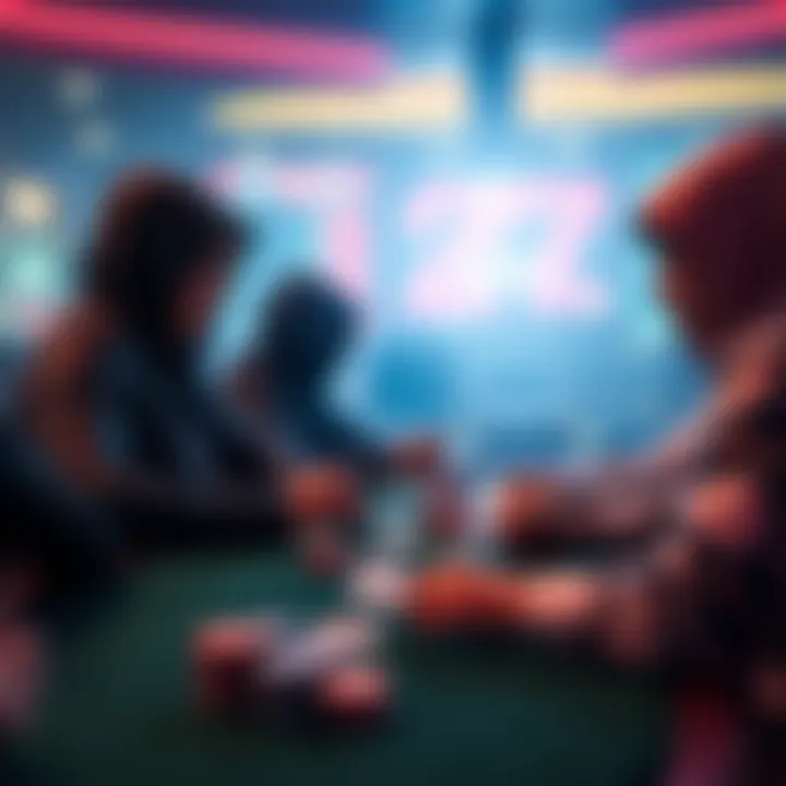Players participating in online poker without visible names or tags, focusing on a virtual poker table and cards.