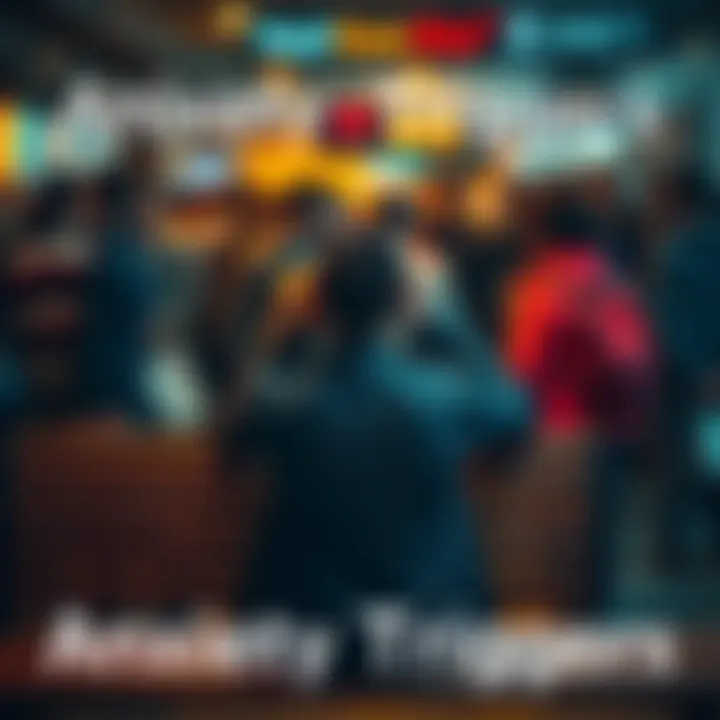 A person sitting on a bench looking anxious and worried while holding their head in their hands, surrounded by a blurred crowd, symbolizing anxiety in daily life.