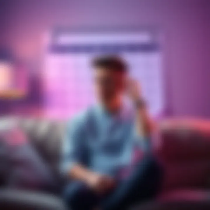 A person sitting on a couch, looking worried and anxious about an upcoming event, with a calendar in the background