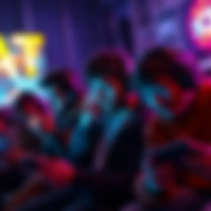 A group of diverse gamers using their devices to play games with apps that enhance performance.