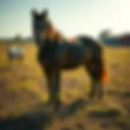 Arrogate Hercules stands in a sunny Oklahoma pasture, showcasing his strong physique and calm demeanor.
