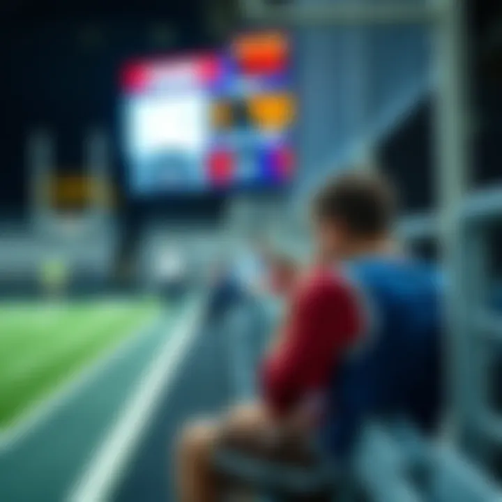 An athlete sits on the bench looking disappointed with a scoreboard showing a low score during halftime.