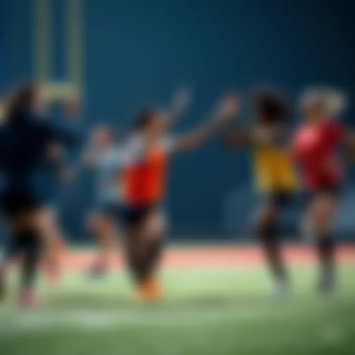 Athletes celebrating second chances in sports A diverse group of athletes high-fiving each other on a sports field, symbolizing the idea of second chances and teamwork in sports recreation