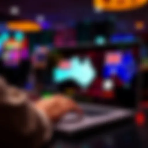 A person using a laptop to play online casino games with Australian currency on the screen.