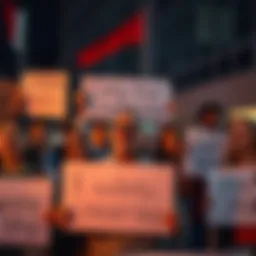 A group of diverse people with signs expressing their desire for genuine leadership and accountability in politics